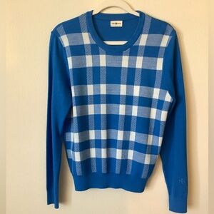 Tory Burch Plaid Sport Performance Merino Blanket Plaid Sweater Size S